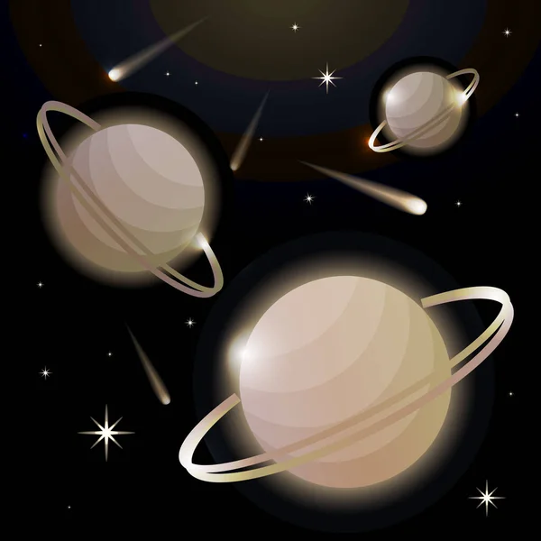 Fantastic Space Background Planets Ring Stars Comets Astronomy Space Celestial — Stock Vector