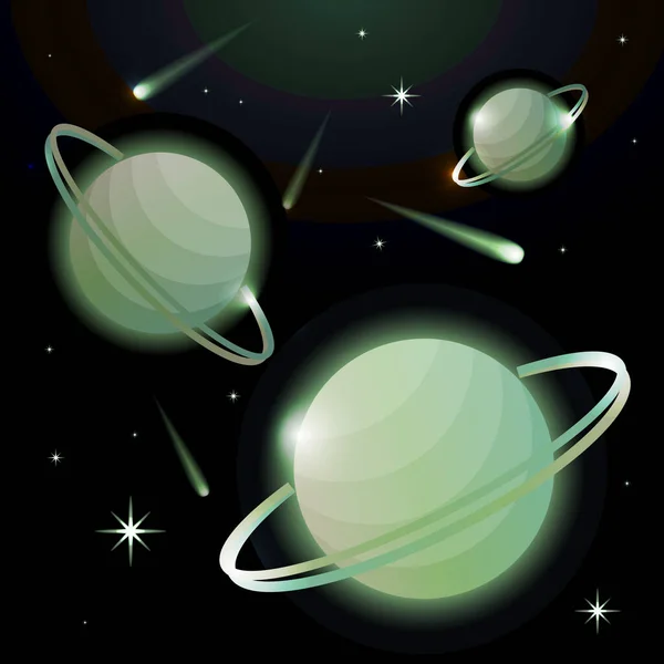 Fantastique Fond Espace Avec Des Planètes Avec Anneau Étoiles Comètes — Image vectorielle