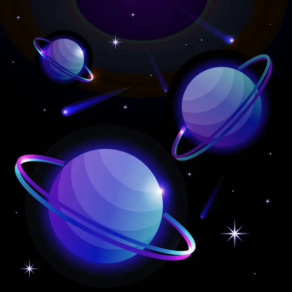 Fantastic Space Background Planets Ring Stars Comets Astronomy Space Celestial — Stock Vector