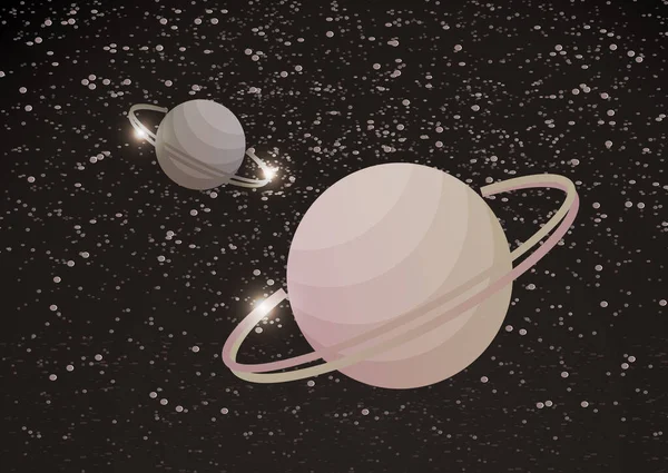 神奇的空间背景与未知领域的行星与一个环 恒星和星云 矢量说明 — 图库矢量图片