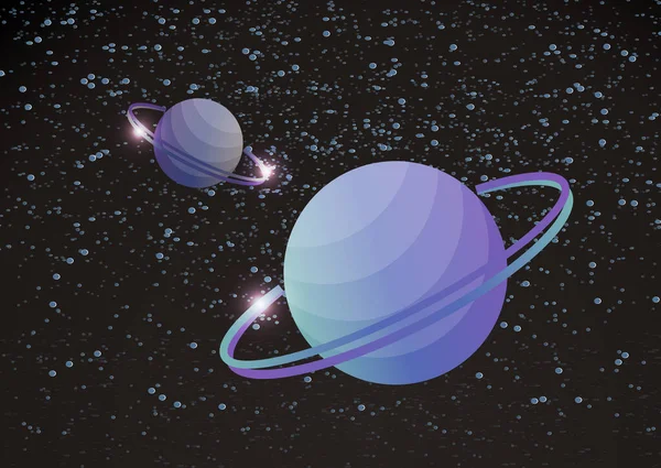 Fantástico Fondo Espacial Con Planetas Inexplorados Con Anillo Estrellas Nebulosas — Vector de stock