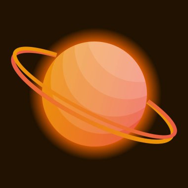 Siyah arka planda parlayan Satürn gezegeni. Tasarımınız için yüzüklü gezegen. Vektör illüstrasyonu.