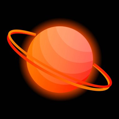 Siyah arka planda parlayan Satürn gezegeni. Tasarımınız için yüzüklü gezegen. Vektör illüstrasyonu.