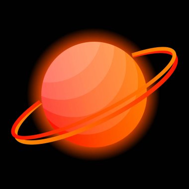 Siyah arka planda parlayan Satürn gezegeni. Tasarımınız için yüzüklü gezegen. Vektör illüstrasyonu.