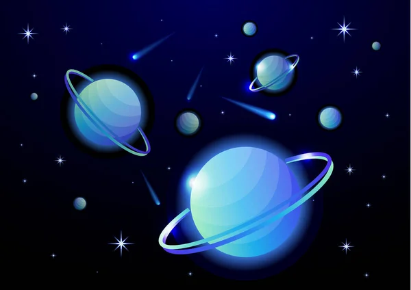 Fantastic Space Background Planets Ring Stars Comets Astronomy Space Celestial — Stock Vector