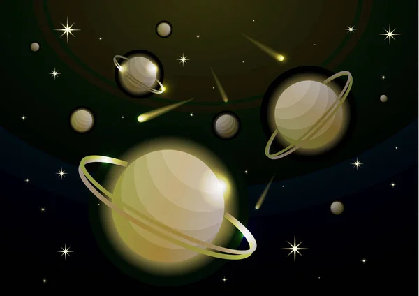 リング 星や彗星を持つ惑星と幻想的な宇宙背景 天文学と宇宙 占星術と宇宙 銀河と宇宙の光の空間 ベクターイラスト — ストックベクタ