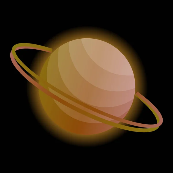 黒い背景に土星の輝く惑星 あなたのデザインのためのリングを持つ惑星 ベクターイラスト — ストックベクタ