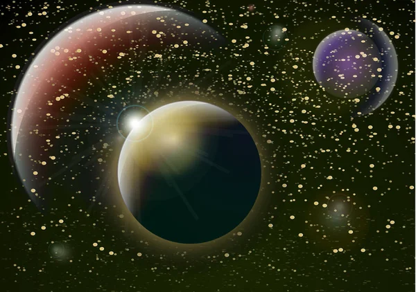 Fundal Spaţial Adânc Universul Planete Stele Strălucitoare Efectele Luminii Halo — Vector de stoc