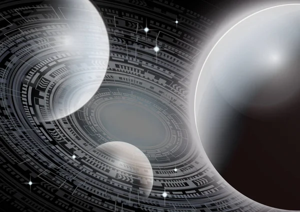 Interface Futuriste Mondialisation Nouvelles Technologies Univers Avec Planètes Étoiles Brillantes — Image vectorielle