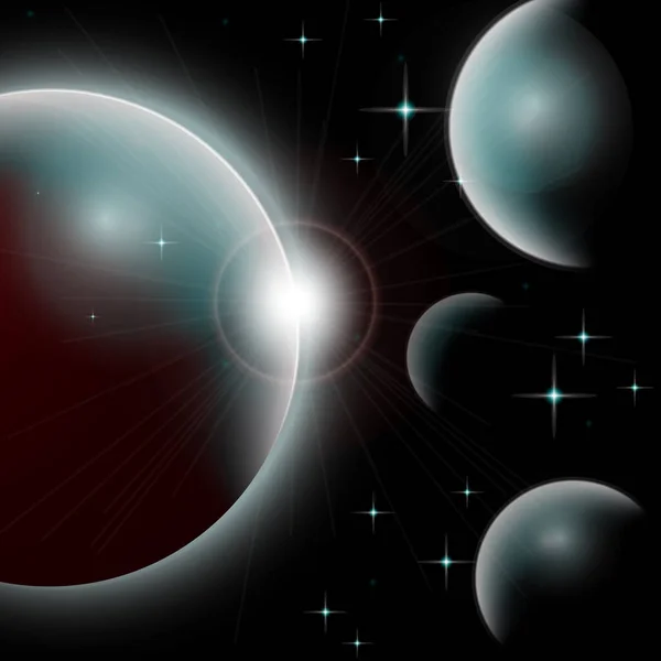 Galaxy background Universe with planets and bright stars. Cosmic abstract vector illustration for your design.