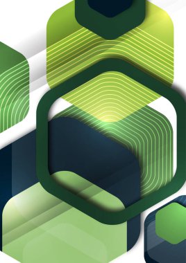 Yuvarlak renkli altıgenlerin soyut arkaplanı. İş sunumu şablonu. Modern geometrik tasarım. Vektör illüstrasyonu.