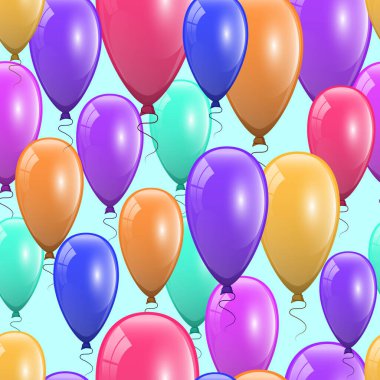 Bir sürü renkli balonu olan güzel bir arka plan tasarımı. Tebrik kartı tasarlamanız için bayram dekorasyonu unsuru. Kusursuz bir geçmişi var. Vektör illüstrasyonu