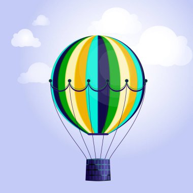 Gökyüzüne ve bulutlara karşı izole edilmiş büyük, parlak renkli bir balon. Vektör illüstrasyonu.