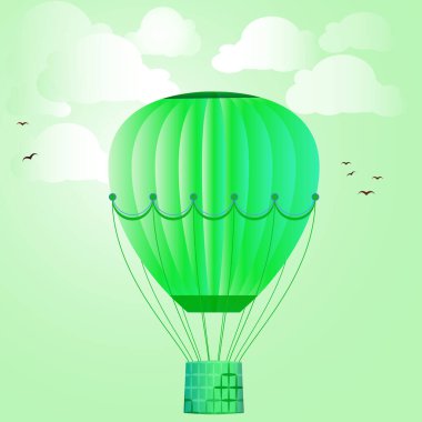Parlak gökyüzüne, bulutlara ve kuşlara karşı izole edilmiş büyük bir balon. Tasarımınız için vektör illüstrasyonu.
