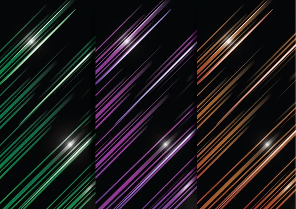 Ilustracja Wektora Jasne Diagonalne Paski Neonowe Ciemnym Tle Zestaw Abstrakcyjnych — Wektor stockowy