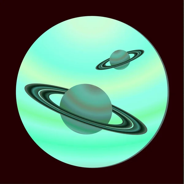 Saturnus Achtige Planeten Zicht Vanuit Patrijspoort Fantastisch Ruimteontwerp Vector Illustratie — Stockvector