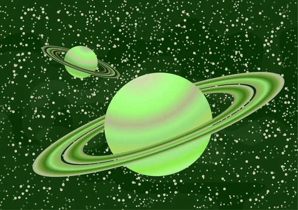小惑星帯を持つ土星のような惑星 あなたのデザインのための星空のカラフルなスペースの背景 ファンタジー ベクターイラスト — ストックベクタ