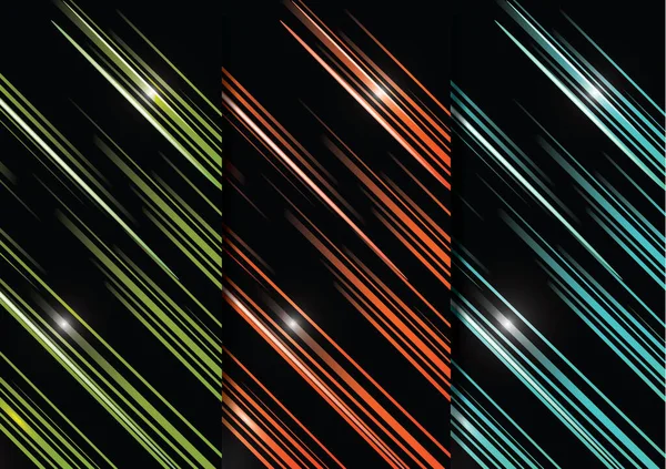Векторная Иллюстрация Яркие Диагональные Неоновые Полосы Темном Фоне Набор Абстрактных — стоковый вектор