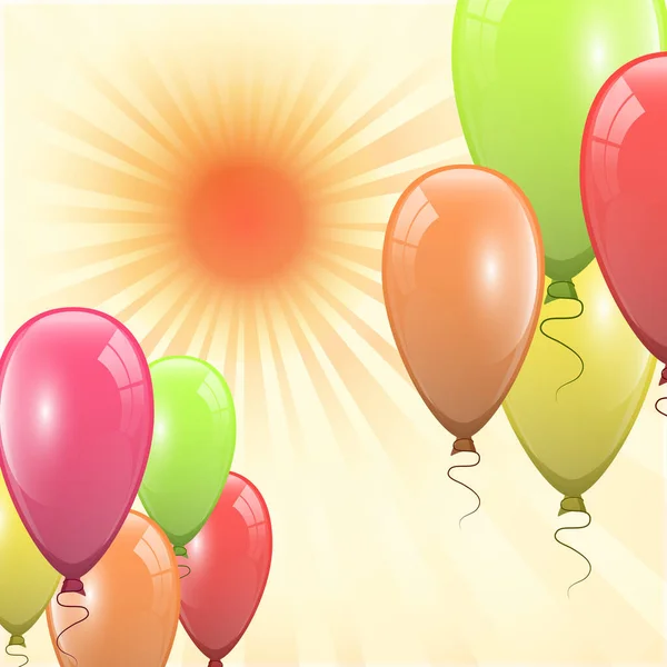 Zusammensetzung Realistischer Farbenfroher Luftballons Gegen Die Strahlende Sonne Dekor Element — Stockvektor