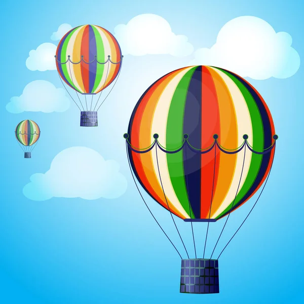 Grands Ballons Couleur Élèvent Contre Ciel Lumineux Les Nuages Illustration — Image vectorielle