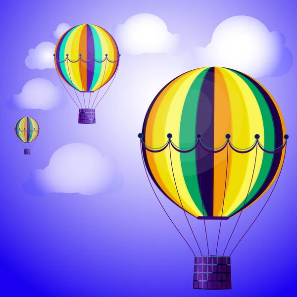 Grote Gekleurde Ballonnen Zweven Tegen Heldere Lucht Wolken Vector Illustratie — Stockvector