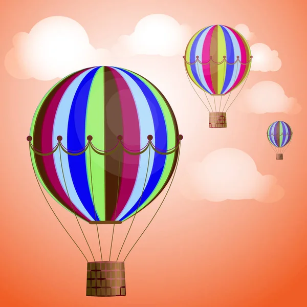 Grands Ballons Couleur Élèvent Contre Ciel Lumineux Les Nuages Illustration — Image vectorielle