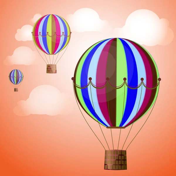 大きな色の風船が空と雲に向かって舞い上がる あなたのデザインのベクトルイラスト — ストックベクタ