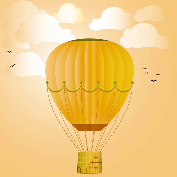 Grote Geïsoleerde Gekleurde Ballon Tegen Heldere Lucht Wolken Vogels Vector — Stockvector
