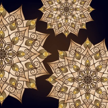 Broşür, mandala altın desenli kartpostal, doğu tasarımı. Şablon, İslam, Arap, Hintli, Osmanlı, Asya motifleri. İlk ve son sayfalar. Kullanımı ve düzenlemesi kolay. Vektör grafikleri