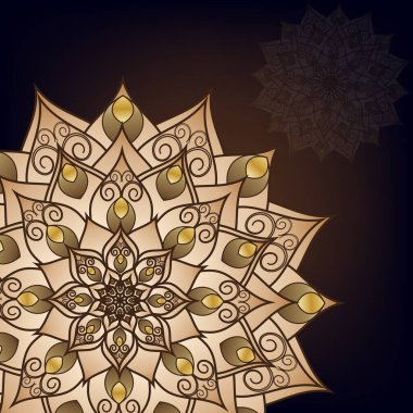 Broşür, mandala altın desenli kartpostal, doğu tasarımı. Şablon, İslam, Arap, Hintli, Osmanlı, Asya motifleri. İlk ve son sayfalar. Kullanımı ve düzenlemesi kolay. Vektör grafikleri