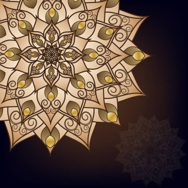 Broşür, mandala altın desenli kartpostal, doğu tasarımı. Şablon, İslam, Arap, Hintli, Osmanlı, Asya motifleri. İlk ve son sayfalar. Kullanımı ve düzenlemesi kolay. Vektör grafikleri