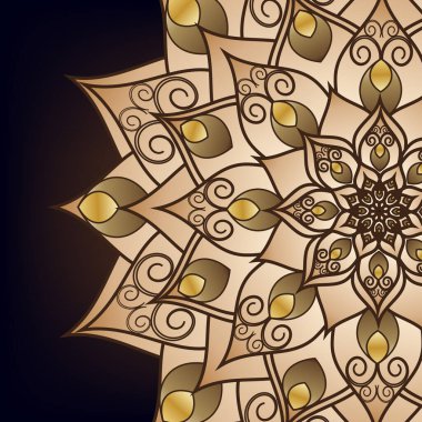 Broşür, mandala altın desenli kartpostal, doğu tasarımı. Şablon, İslam, Arap, Hintli, Osmanlı, Asya motifleri. İlk ve son sayfalar. Kullanımı ve düzenlemesi kolay. Vektör grafikleri