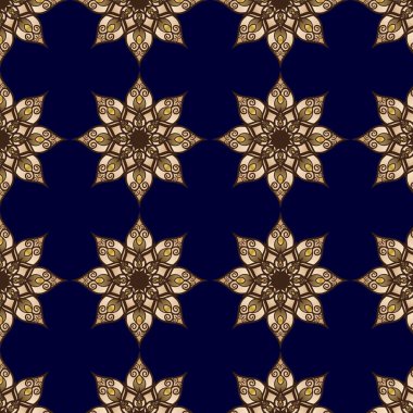 Kusursuz desen. Mandala vektör tasarım elementi. Altın yuvarlak süs. Şekillendirilmiş çiçek motifi. İslam, Arap, Hintli, Osmanlı, Asya motifleri. Vektör grafikleri.