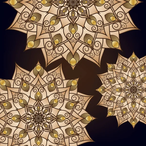 Leták Pohlednice Mandalskými Zlatými Květinovými Vzory Orientální Design Vzor Šablony — Stockový vektor
