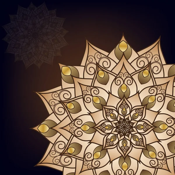 Leták Pohlednice Mandalskými Zlatými Květinovými Vzory Orientální Design Vzor Šablony — Stockový vektor