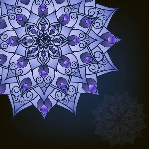 Leták Pohlednice Mandalově Fialovými Květinovými Vzory Orientální Design Vzor Šablony — Stockový vektor