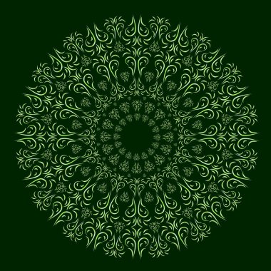 Doğulu çiçek süsü, tasarımın için koyu yeşil arka planda mandala. Vektör illüstrasyonu.