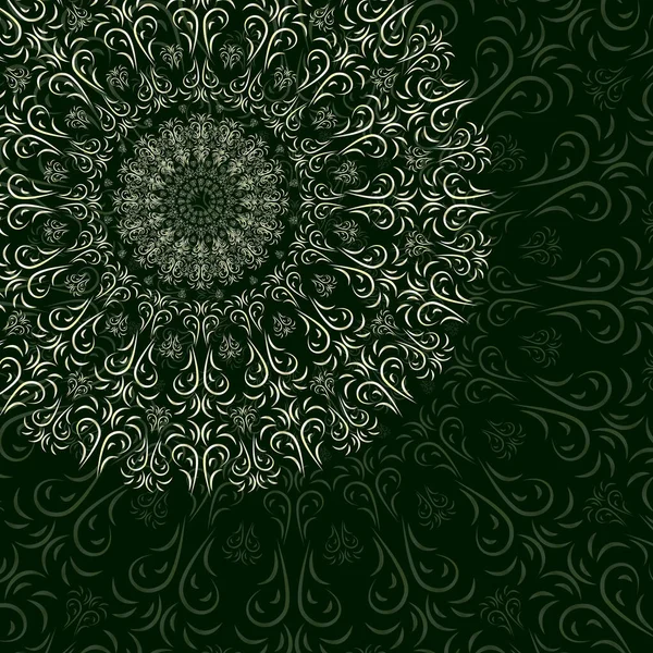 Ornamento Floral Oriental Mandala Fundo Verde Escuro Para Seu Design —  Vetores de Stock