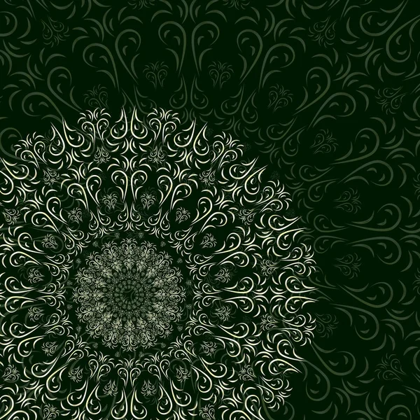 Ornement Floral Oriental Mandala Sur Fond Vert Foncé Pour Votre — Image vectorielle