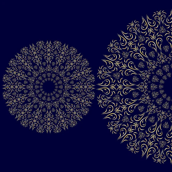 Ornement Floral Oriental Mandala Sur Fond Bleu Foncé Pour Votre — Image vectorielle