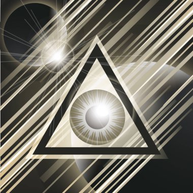 Tanrı 'nın her şeyi gören gözünün sembolü. Gezegenlerin arka planında modern yaratıcı tasarım. Vektör illüstrasyonu