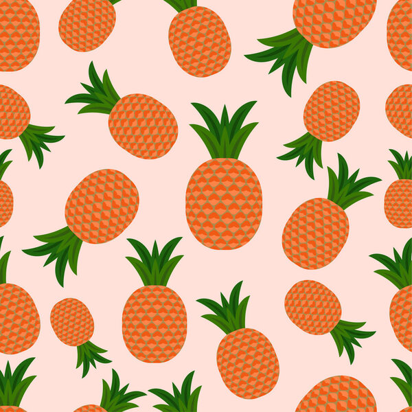 Яркий бесшовный векторный рисунок с спелыми ананасами. Летняя красочная тропическая текстильная печать. Векторная графика