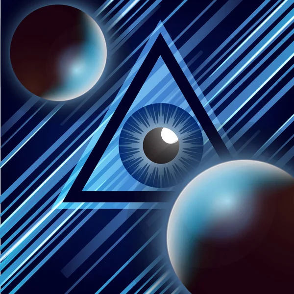 全視の神の目のシンボル 惑星の背景に現代の創造的なデザイン ベクターイラスト — ストックベクタ