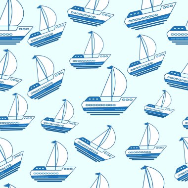 Hafif arka planda karikatür botları olan kusursuz denizci deseni. Vektör grafikleri.