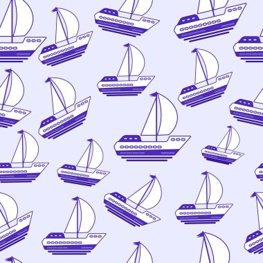Hafif arka planda karikatür botları olan kusursuz denizci deseni. Vektör grafikleri.