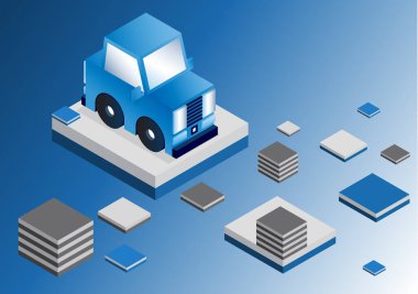 Daire şeklinde parlak çizgi film oyun arabası. Küpler. Isometric oyun tasarımı. Vektör grafikleri.