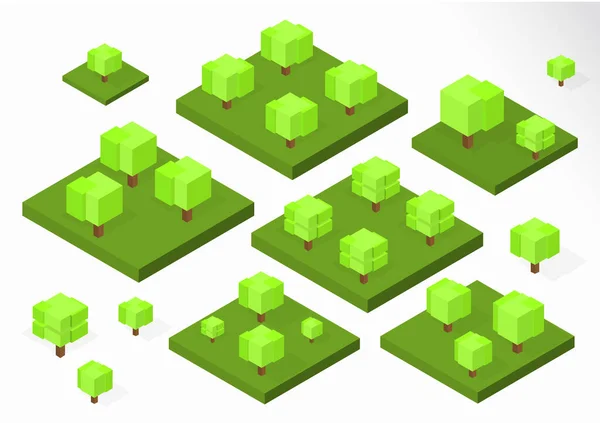 Kreative Quadratische Kubische Bäume Isometrische Vektordarstellung Verschiedener Holzarten Für Das — Stockvektor