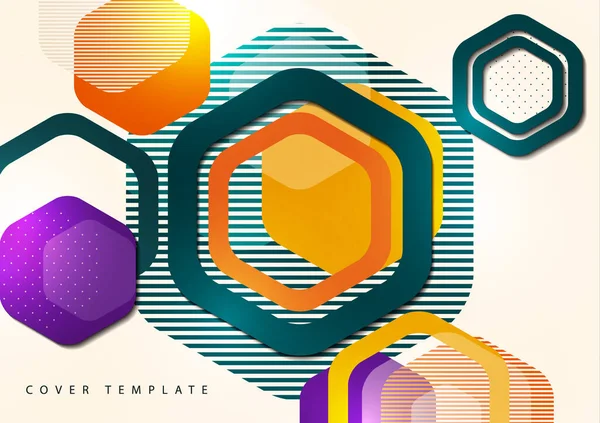 Bright Abstract Background Rounded Multicolored Hexagons Lines Business Presentation Template — Stock Vector