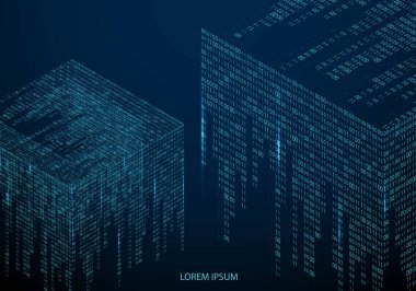 Küpün kenarlarına 1 ve 0 sayılarının kodlama sembolleri olan soyut doku. Dijital teknoloji. Modern tasarım element vektörü. - Vektör grafikleri