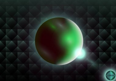 Kare ve eşkenar dörtgenlerin karanlık yaratıcı arka planında gelecekçi bir küre. Aura ve ışık parlamaları. El ilanları gece diskosu için soyut bir arka plan. Bir kulübün, barın ya da kafenin duvarında yanan bir işaret var. Reklamınız, imzanız ve gönderiminiz için tasarım ögesi